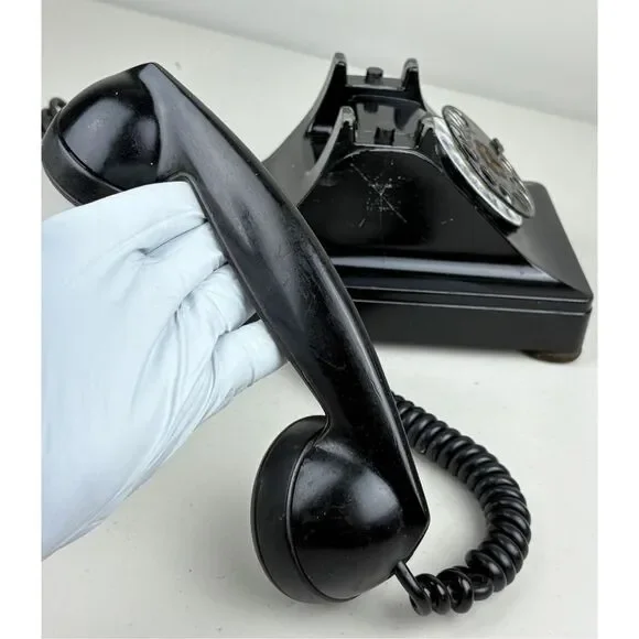 Vintage 1940s Western Electric FIW F1W Black Rotary Desktop Telephone Black USA - Picture 10 of 13
